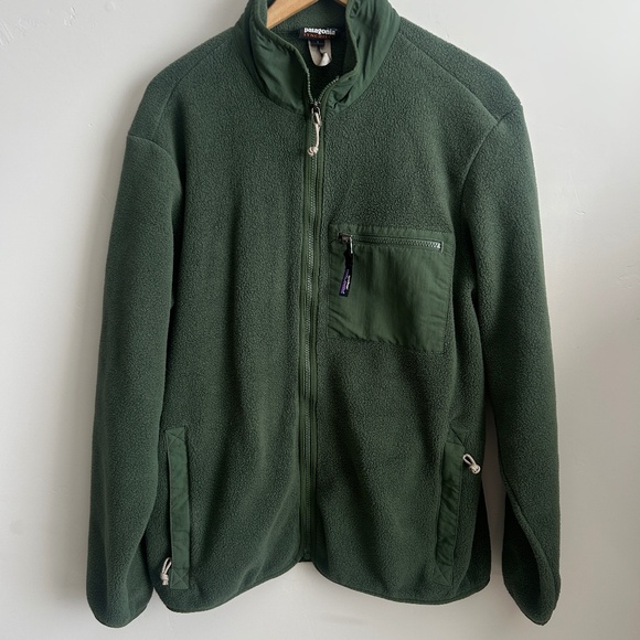 Patagonia Jacket Mens Large Green Synchilla Fleece Jacket Full Zip Pockets - Picture 1 of 9